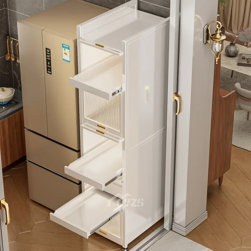 Pull-out kitchen with door Storage rack Floor-to-ceiling multi-layer cabinet Door crevice cabinet Oven microwave oven shelf