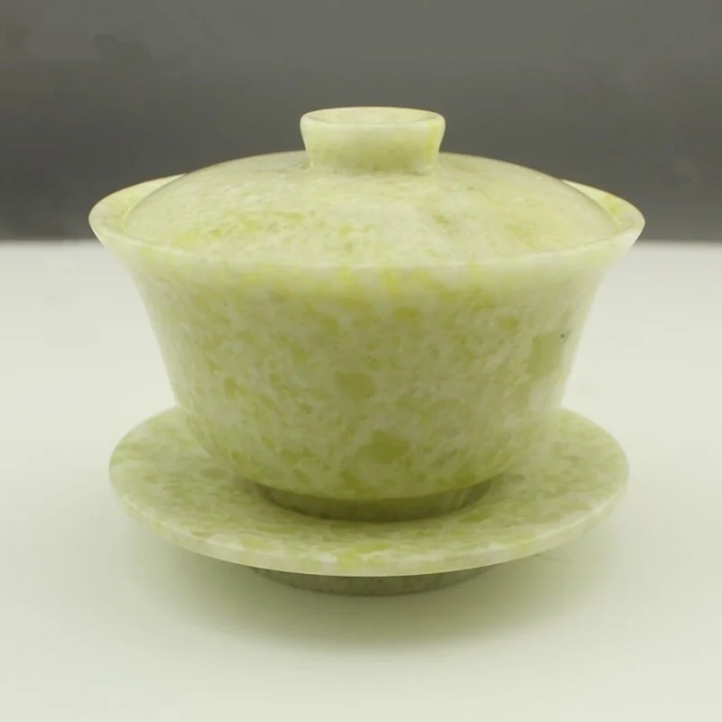

Chinese handmade carved natural Lantian jade tea set teapot lid bowl teacup handicraft decoration