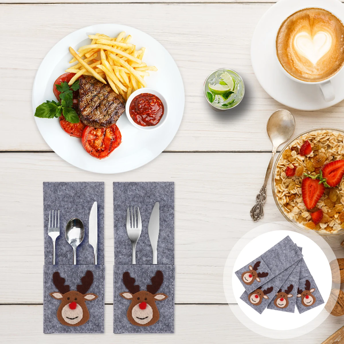 

4 Pcs Cutlery Christmas Covers Elk Tableware Set Decor Pouch Child Serving Utensils