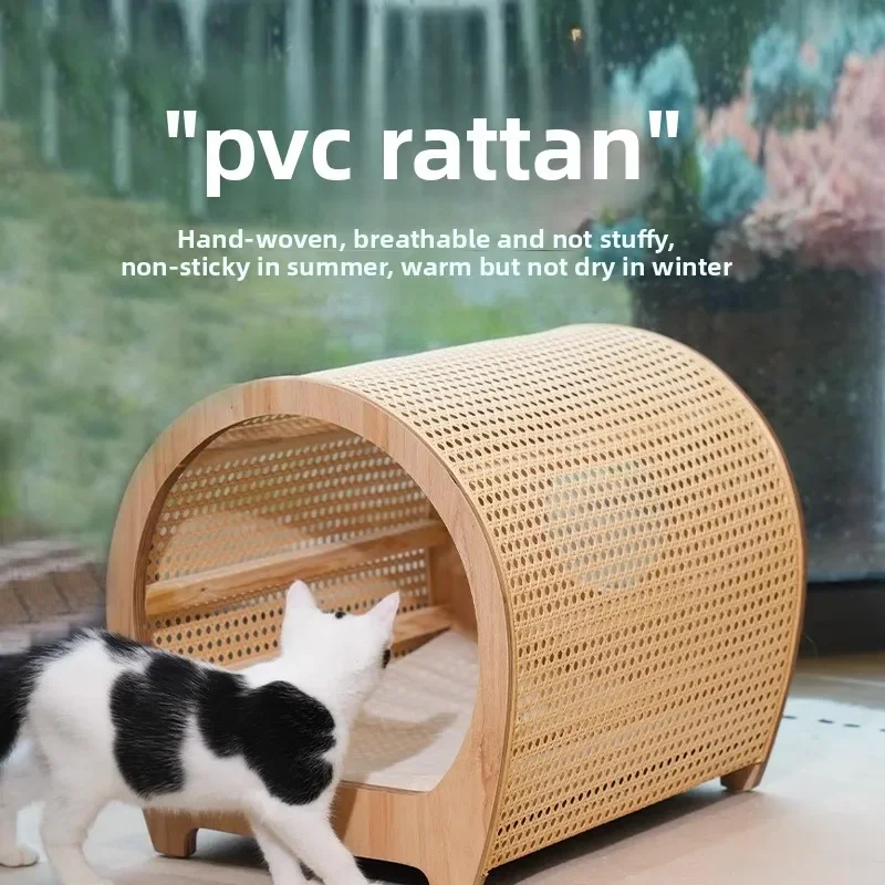 Creative design cat tunnel PVC rattan, semi-enclosed summer breathable cat and dog pet nest