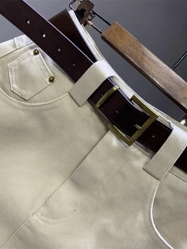 White Denim  Skirt Women's High Waist A-Line Anti-Light f Body Skirt Sli Wraparound Skirt Commute Pure Color