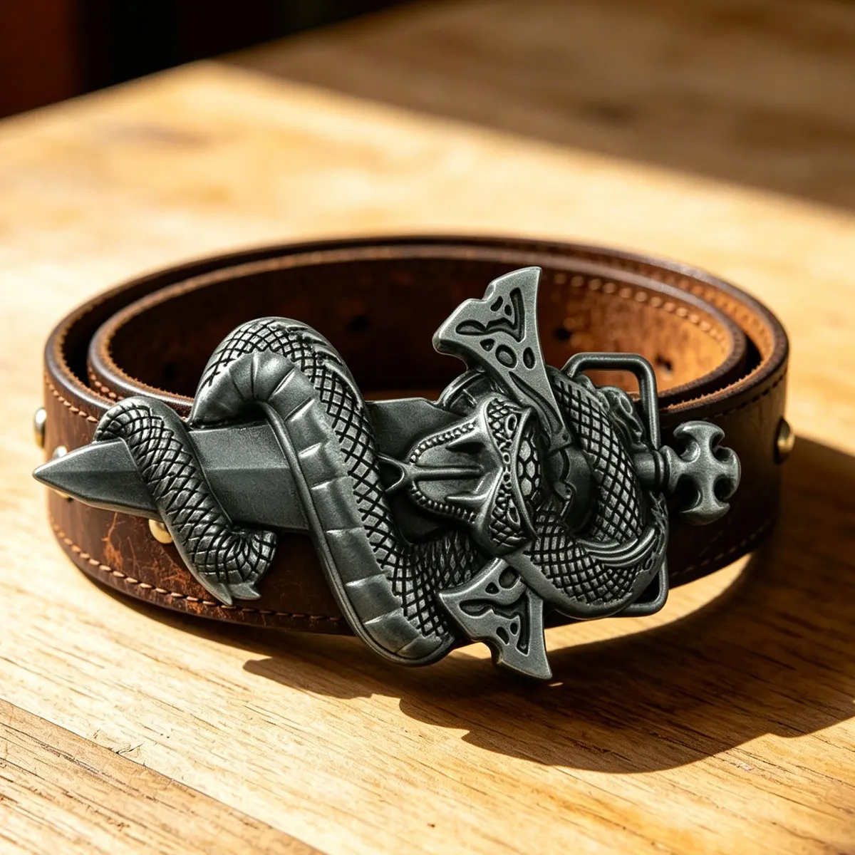 Retro Western Cowboy Cobra Snake Belt Buckle Fashionable Leather Accessory Classic Trend