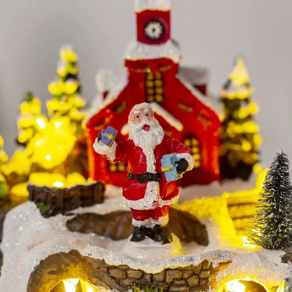 Funny Resin Christmas Luminous Music Box Easy to Use Exquisite Snow House Music Box Vivid Christmas Luminous House Kids