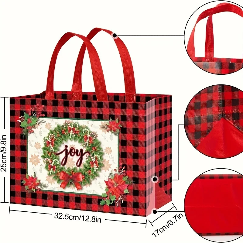 أكياس هدايا عيد الميلاد، أكياس حمل عيد الميلاد مع مقابض، أكياس تسوق غير منسوجة قابلة لإعادة الاستخدام لتغليف هدايا عيد الميلاد وحفلات العطلات #6