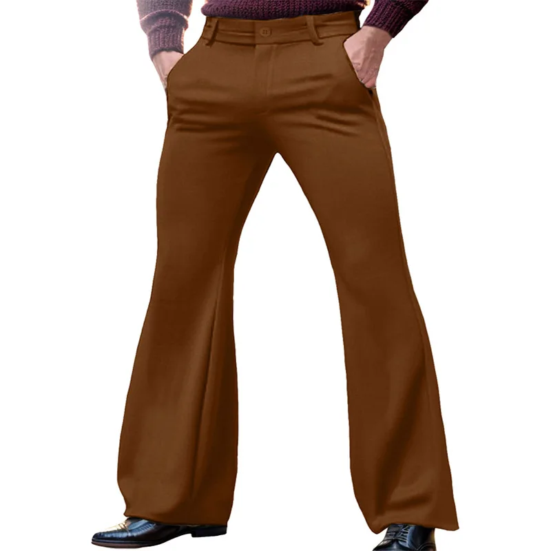 

2025 Men's Elegant Flare Pants Solid Basic Stretch Trouser for Wedding Party Club Plus Size Men's Buttons Up Business Pants Male
