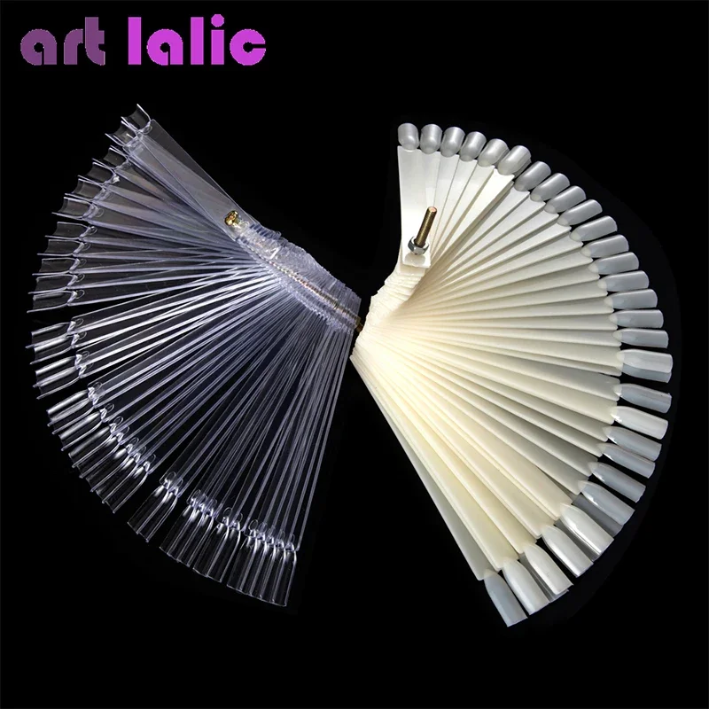 50Pcs Natürliche Klare Acryl Falsche Nail art Display Tipps Fan Stil Swatch Polnischen Stehen Maniküre Zubehör Werkzeug