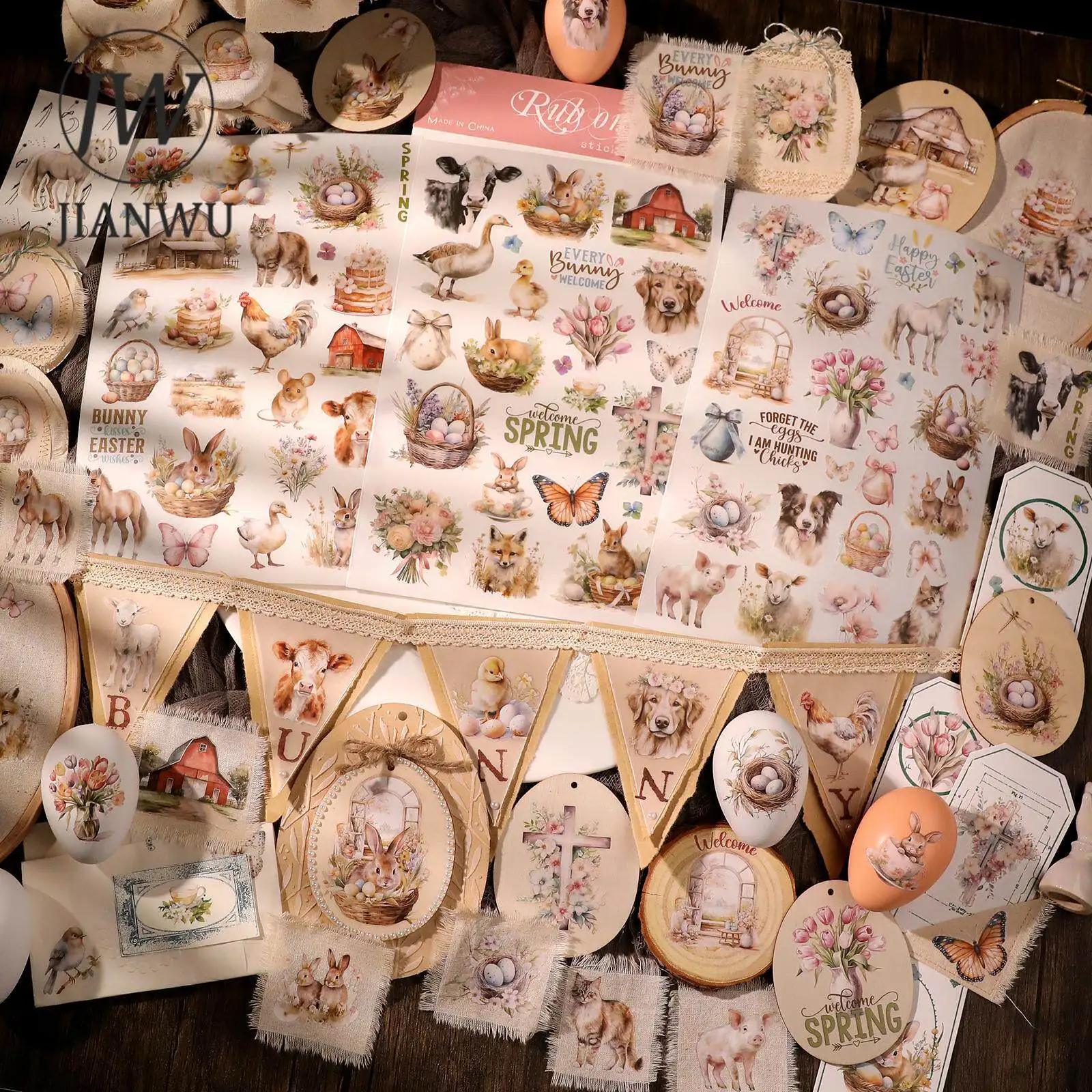 JIANWU 3 Pcs/set Vintage Animal Butterfly Plant Flower Landscape Material Collage PET Sticker Creative DIY Journal Stationery