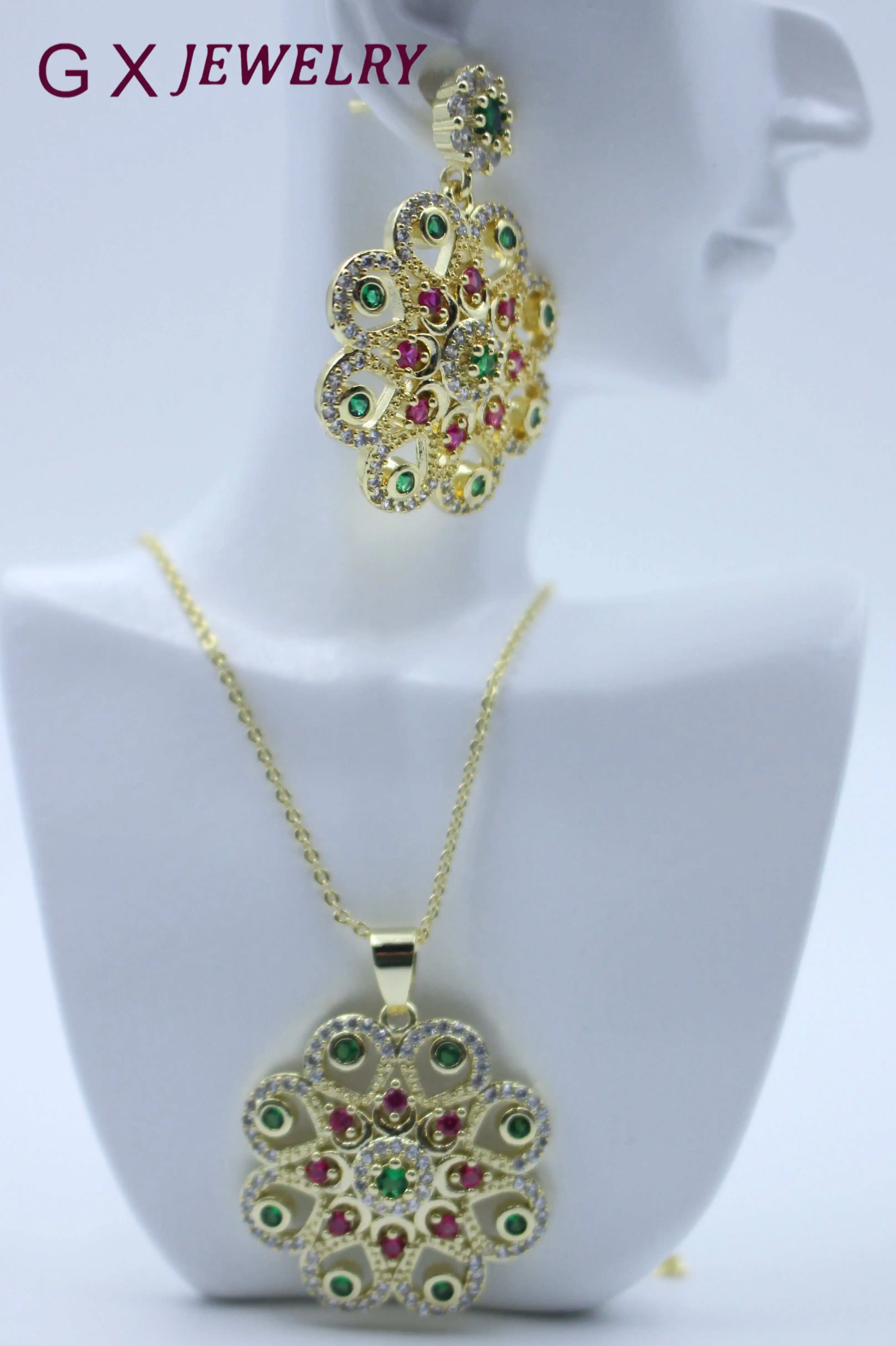 Guanxi Copper inlaid zircon women's rose classic jewelry set