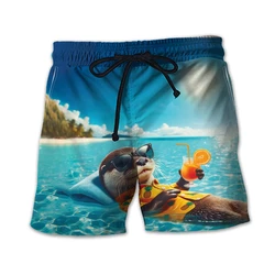 Funny Otter Graphic Beach Shorts For Men Fashion Summer Cute Animals 3D Printed Swim Trunks Casual Holiday Vacation Short Pants