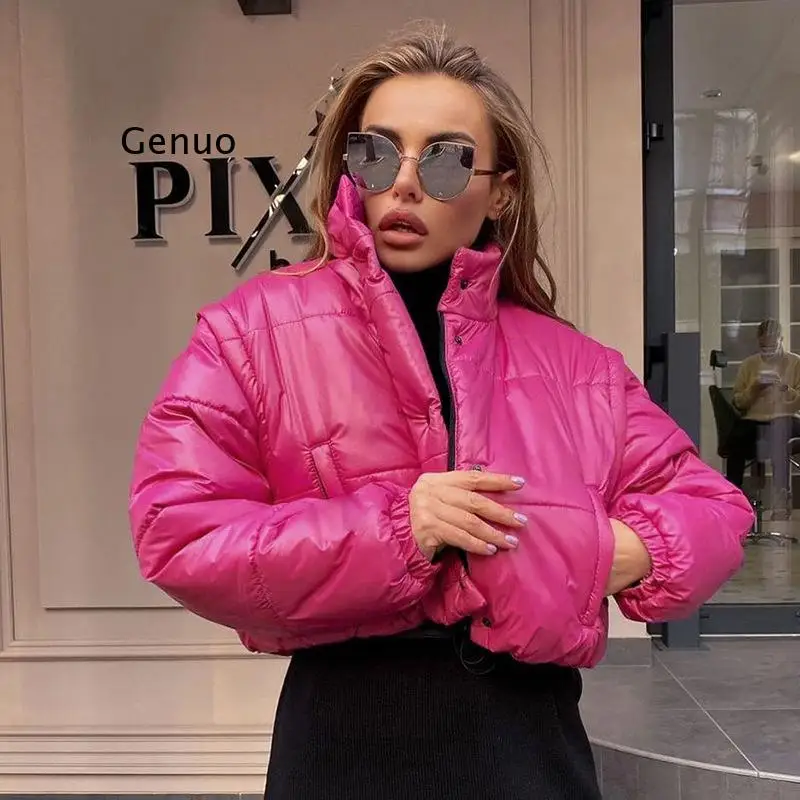 

Autumn Winter Cotton-padded Parkas Jacket Women 2022 Oversized Casual Bubble Short Coat Two Wear Long-sleeved Vest Jacket Street