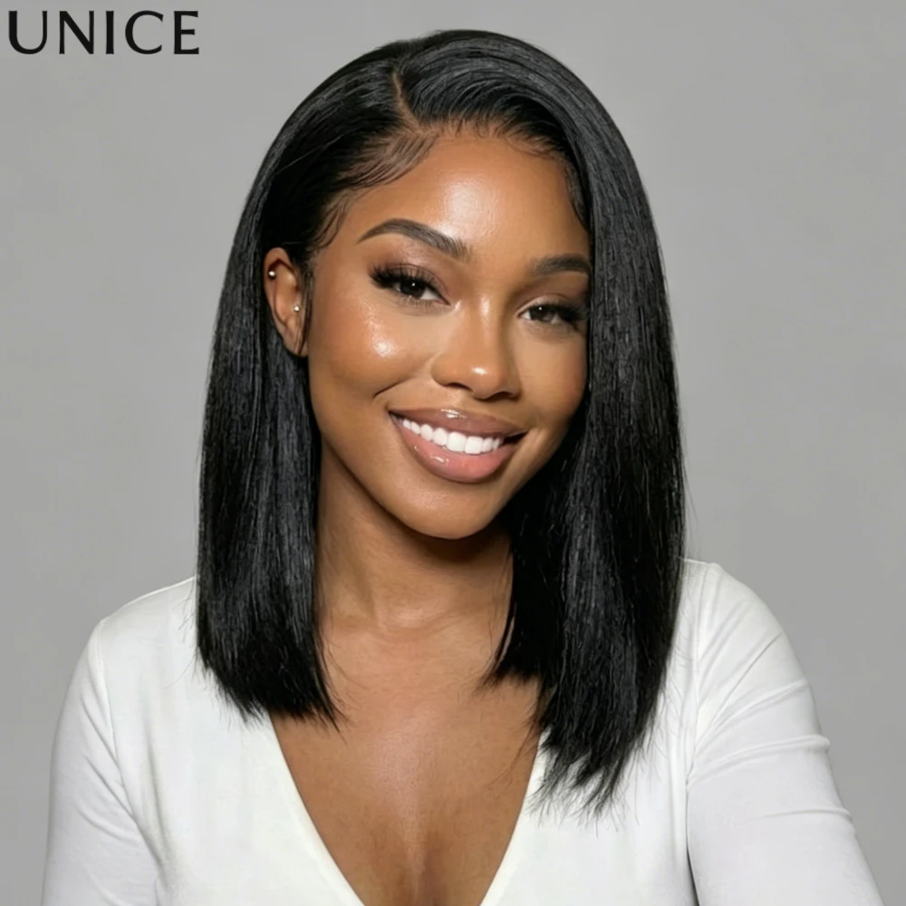 

UNice Yaki Straight Bob Wig Human Hair 7x5 Lace Pre Cut Pre Bleached Glueless Wig Ready To Wear
