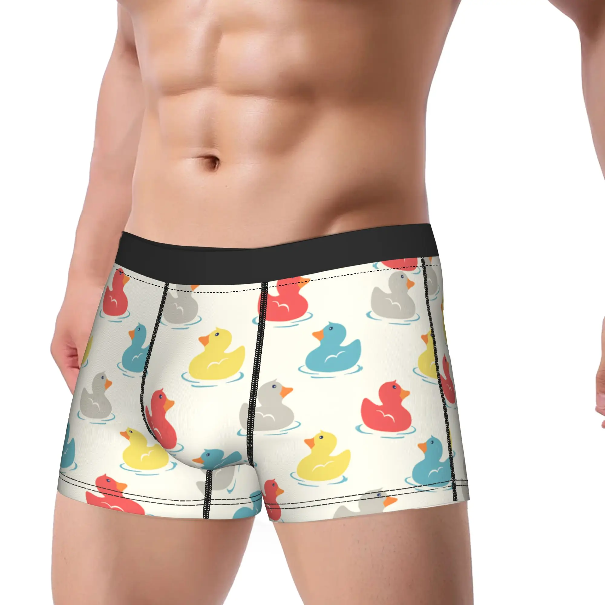 Rainbow Cartoon Rubber Duck Underwear  Print Boxershorts Hot Sale Men Underpants Sexy Soft Boxer Brief Birthday Present