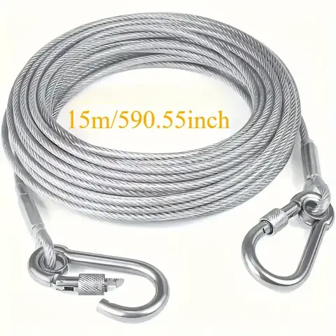 4.6m/9m/15m Double Leashes Stainless Steel Dog Tie  Strap Cable Leash Raction Rope with Metal Buckle Steel Wire Collar Outdoor