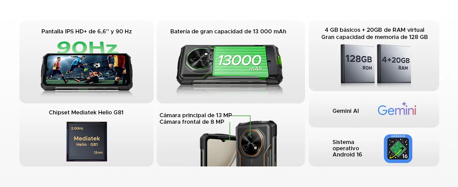 DOOGEE Fire 5 Pro Gemini Ai Rugged Phone 13000mAh Battery Helio G81 24GB RAM (4+20) 128GB ROM 6.6" 90Hz Global Version Smartphones