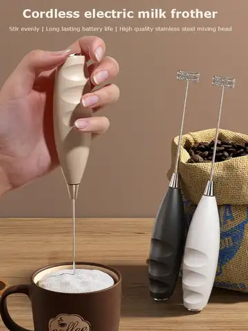 Espuma de leite elétrica sem fio, alimentada por bateria, portátil, creme de café, sopa, manteiga de amendoim, batedor de ovos, acessórios de cozimento