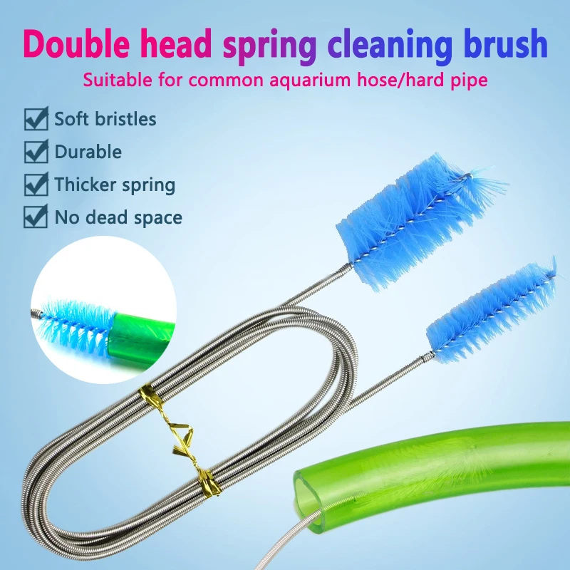 Aquarium Cleaning Brush for Water Hose Lily Pipe Air Tube Stainless Steel Flexible Bent Tube Double Head Brush Fish Tank cleaner image 3
