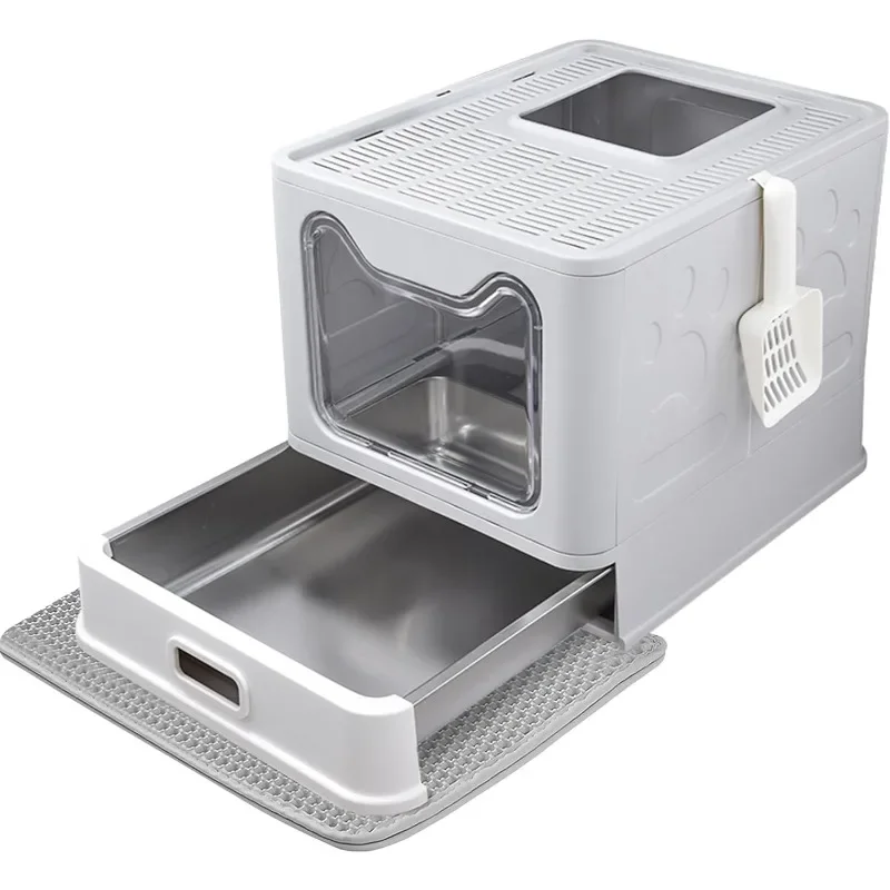 

Stainless Steel Enclosed Cat Litter Box with Lid Top Exit Metal Covered Litter Box Leak Proof & Odorless Easy To Clean Including