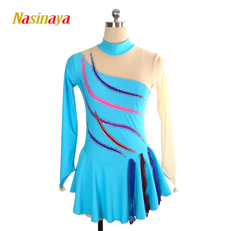 

Women's and Children's Nasinaya Figure Skating Competition Artistic Gymnastics Performance Colorful Stripe Long Sleeve Dress