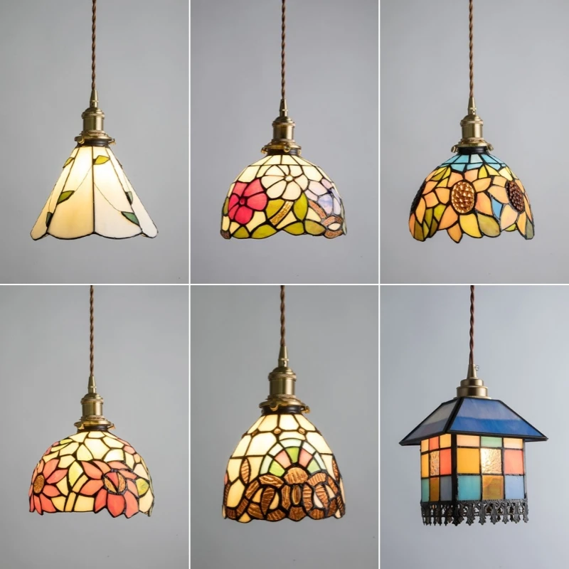 E27 Baroque Stained Glass Lampshade For Tiffany Vinatge Table Lamp Chandelier Ceiling Light Replaceable Bedside Decor Lamp Cover