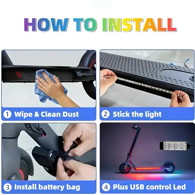 مقاوم للماء سكوتر LED قطاع سكيت الدراجة مرنة ديود الشريط سكوتر كهربائي السلامة ليلة ركوب ضوء مصباح هدية الكريسماس #4
