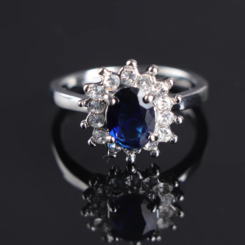 Carofeez 2025 perhiasan Fashion biru/Whtie Zircon berlian imitasi cincin untuk wanita aksesoris lucu bunga pertunangan pernikahan Band