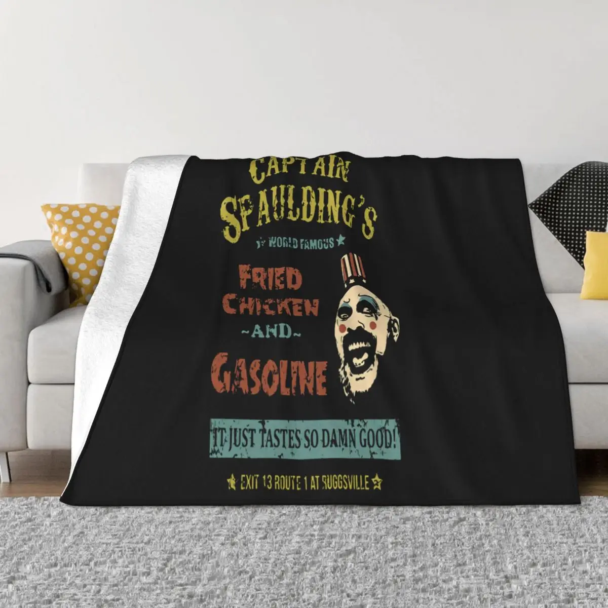 Captain Spauldings World Famous Fried Chicken And Gasoline Retro Mens Hot Sell Child Hip Hop Vintage Throw Blanket