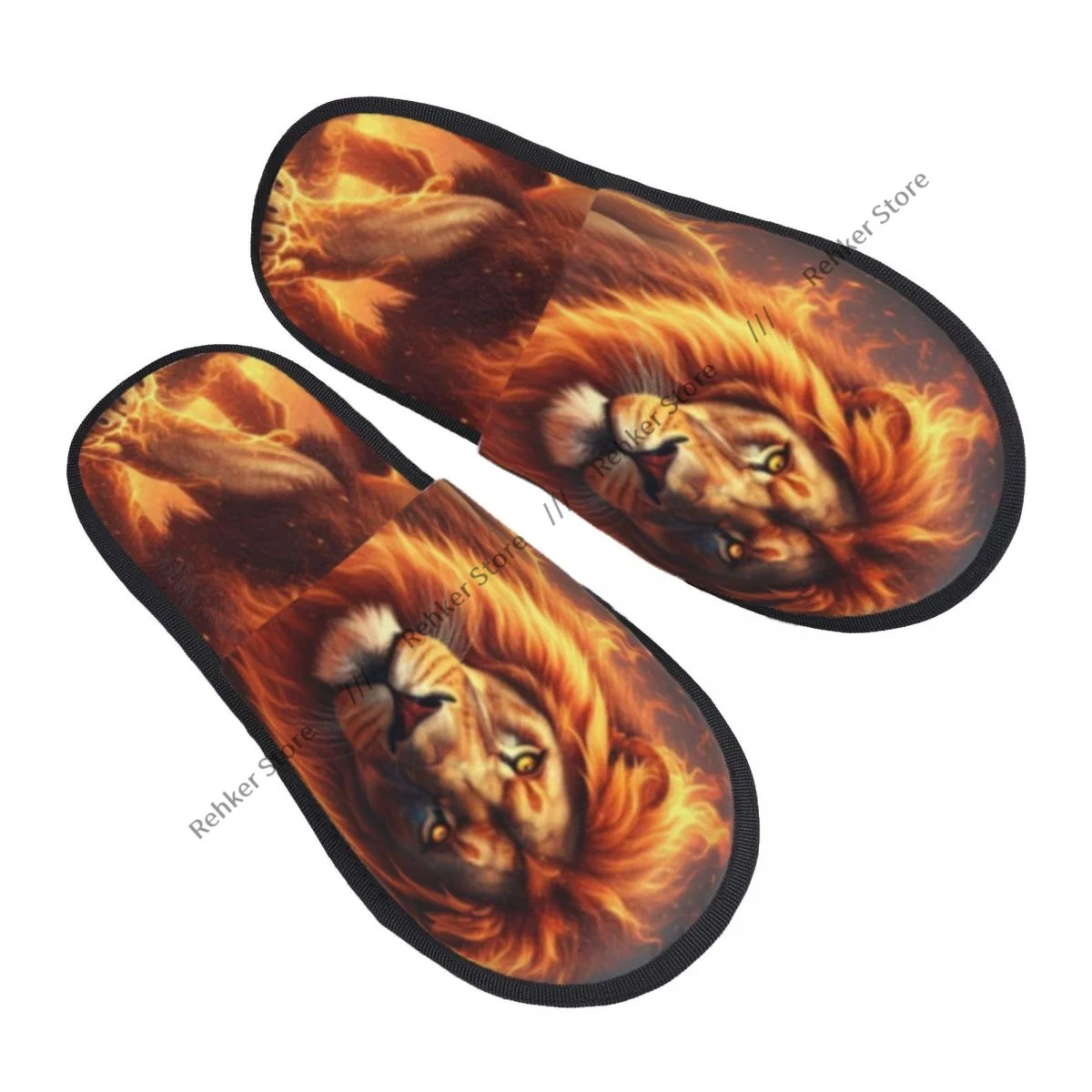 Soft Slippers Lion In The Forest With Fire And Smoke Non-Slip Floor Indoor Home Furry Slippers Shoes For Bedroom