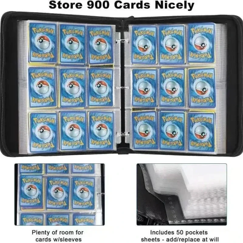 Pocket Card Collection Binder Binder with Zipper and Handle for Game/Football Card Collector's Book Trading Card Binder