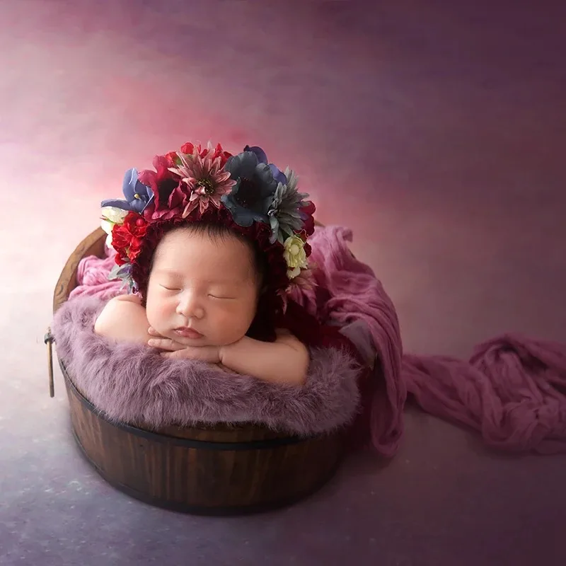 Vintage Newborn Floral Bonnet Baby girl Hat For Photography Knitted Newborn Garden Flower Bonnet For Photo Shoot Props