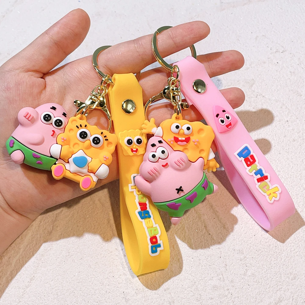 Wicked Spongebob Squarepants Cute Anime Keychain Doll Patrick Star Car Key Ring Backpack Pendants Accessories Gifts For Kids