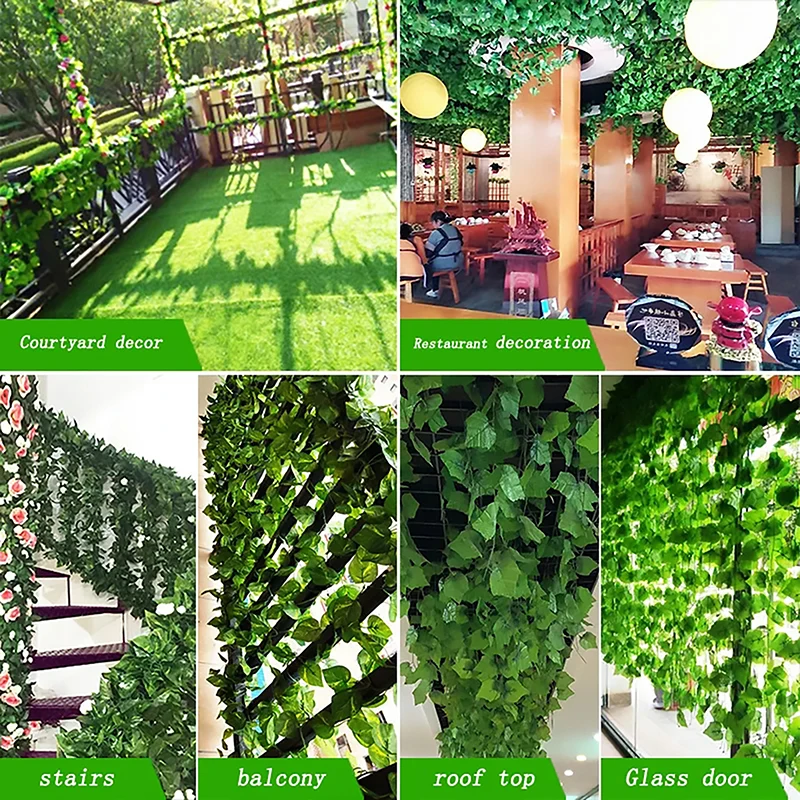 Artificial Plant 2.1M Green Ivy Leaf Wreath Silk Wall Hanging Vine Family Garden Decoration Wedding Party DIY Fake Wreath Leaves