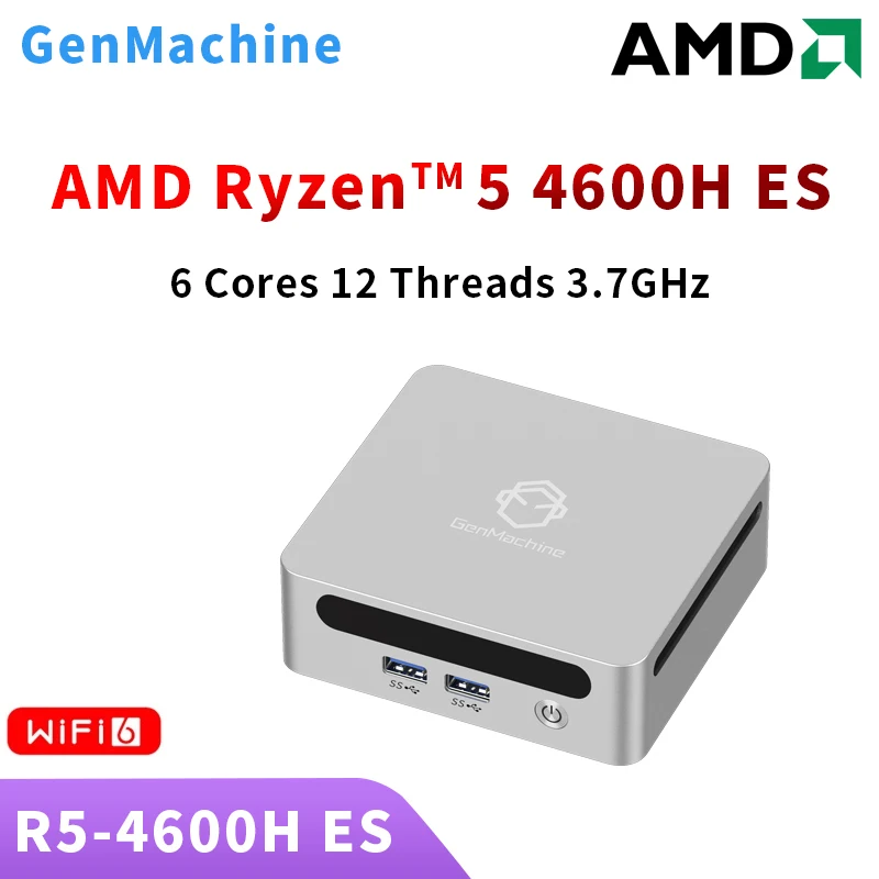 GenMachine 데스크탑 게이밍 컴퓨터, AMD Ryzen 5 4600H ES 윈도우 11 미니 PC, DDR4 3200Mhz 95W, WIFI6 RTL8852, BT5.2, R5 4600H, 신제품