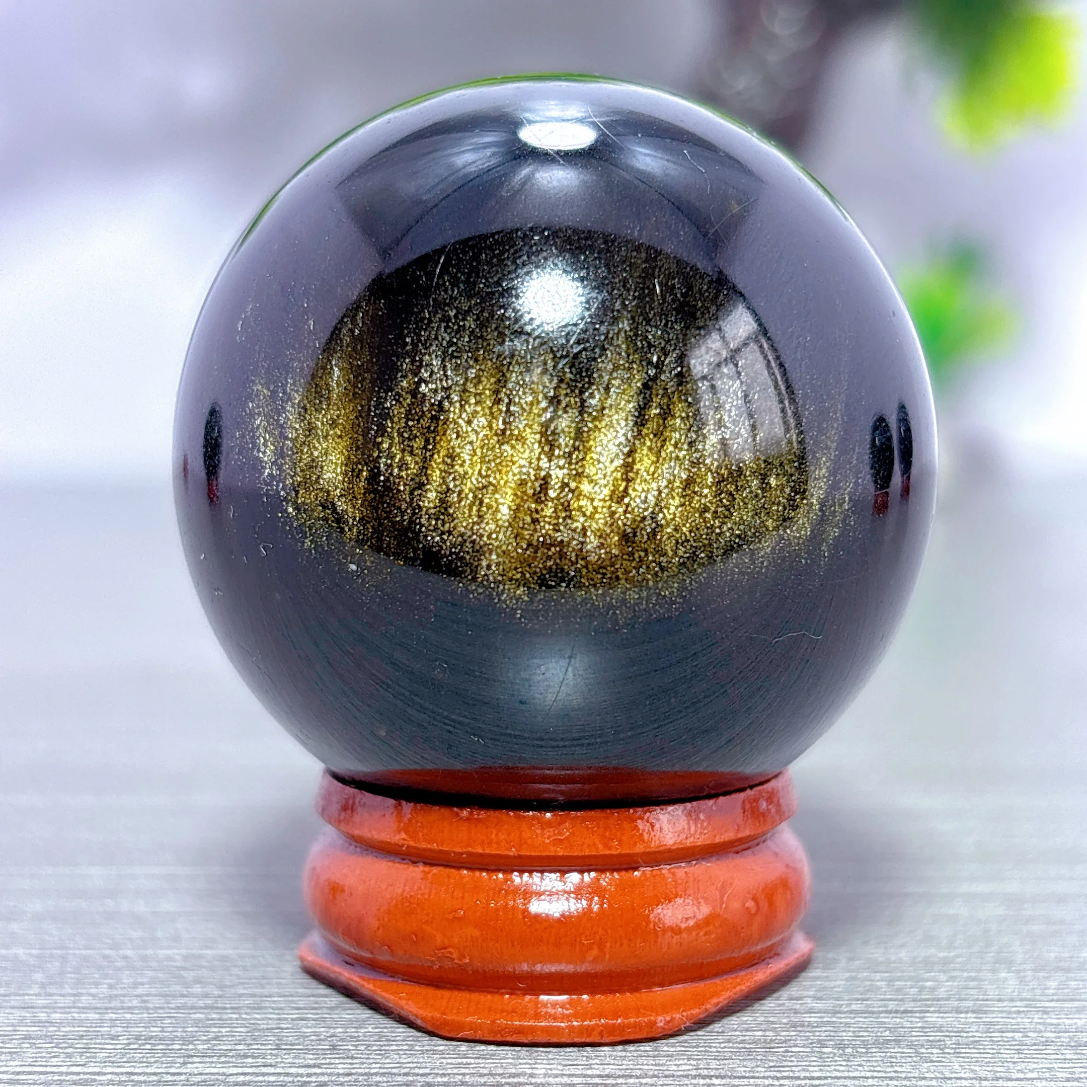 Gold Obsidian Sphere Natural Crystal Home Decoration Room decor Luck Quartz Stone Garden Healing Energy Love Gifts lucky +Stand
