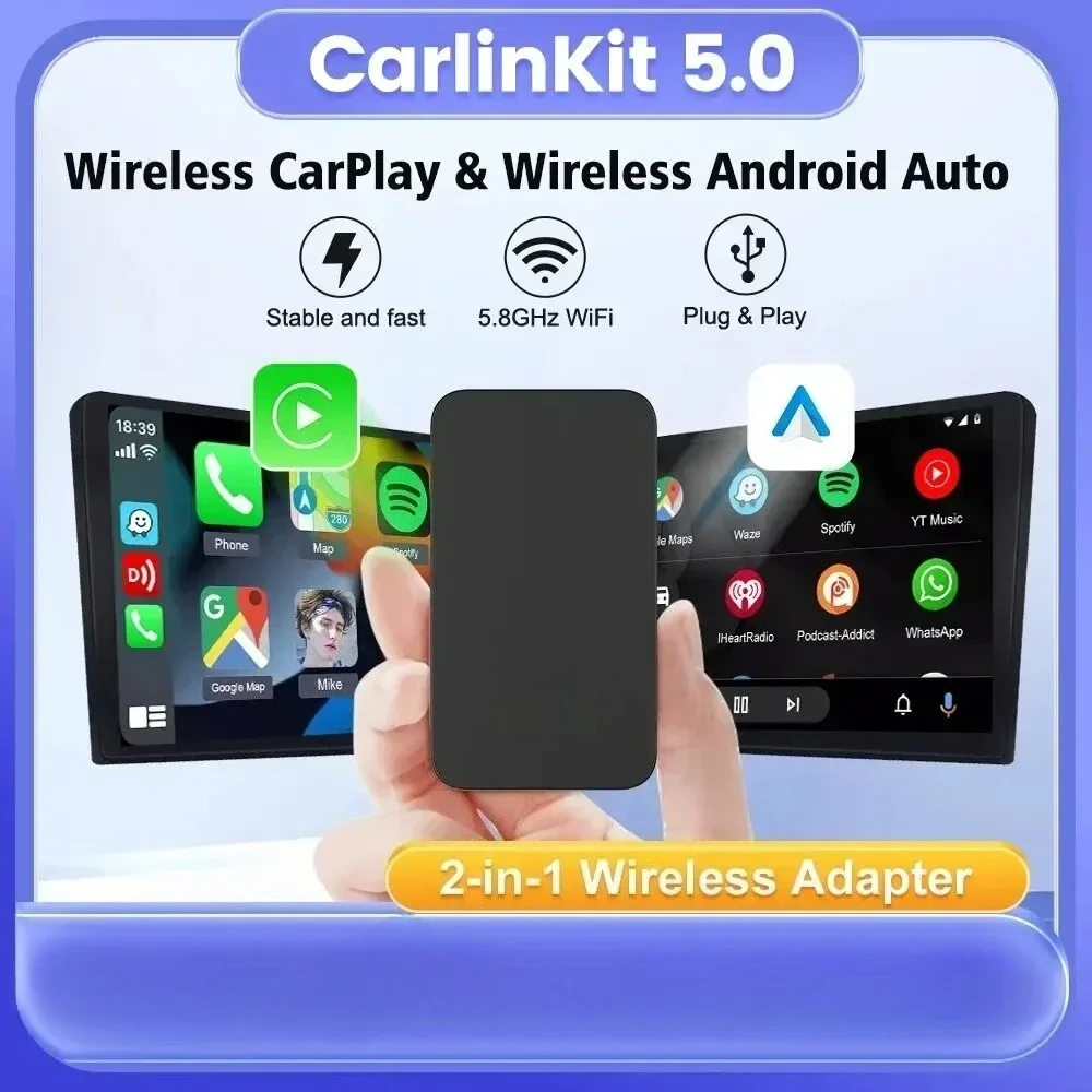 1 CarlinKit 5,0 беспроводной адаптер CarPlay Android Auto 3 в 1, беспроводной автомобильный адаптер для Mazda Toyotal Peugeot Volvo Kia Spotify