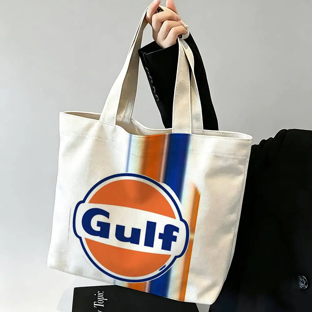 Retro G-Gulf-f Racing Car logo Printed Canvas Tote Bag Shoulder Bag Commuter Mommy Shopping Bag