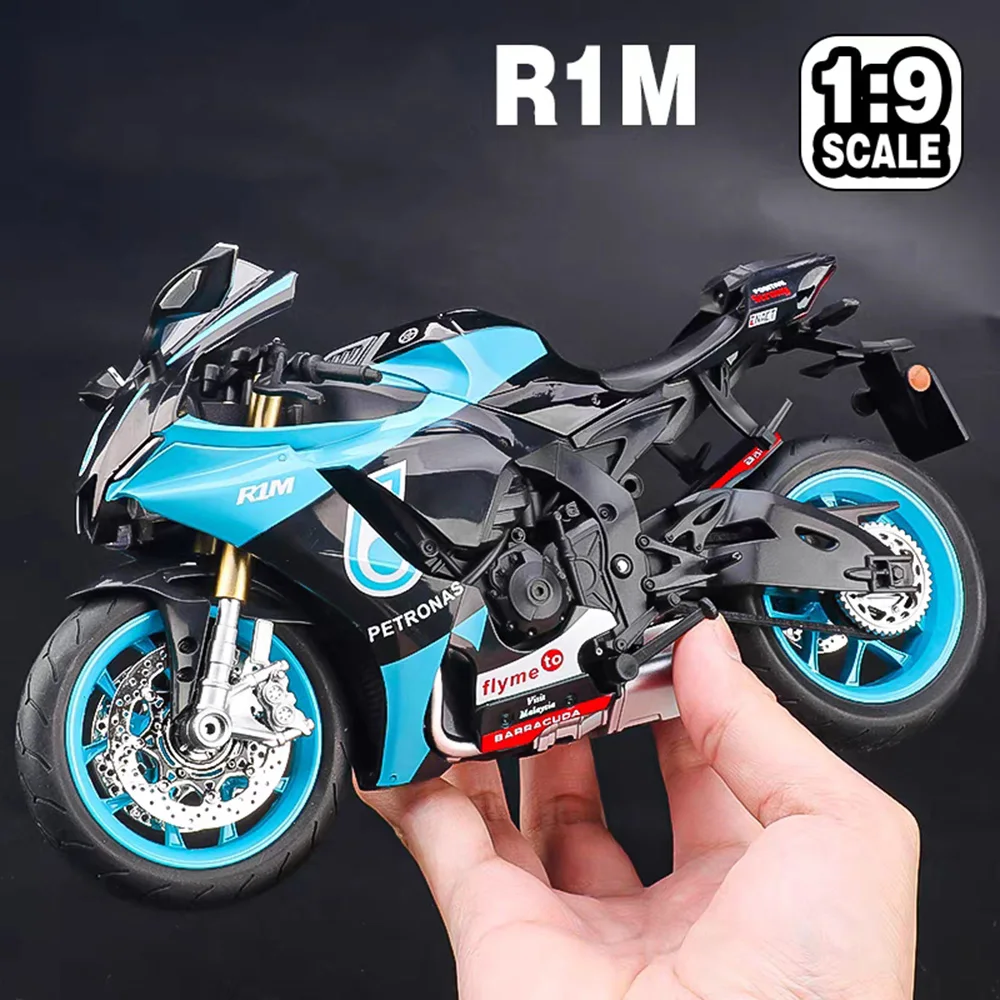 

1:9 R1M SUZUKI GSX-1000R Мотоциклы Игрушки Модели автомобилей из сплава Резиновые шины Миниатюрный автомобиль Свет Мотоциклы Развлечения детей