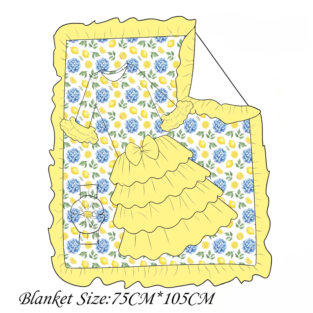 New Long-Sleeved Lace Mesh Dress Cartoon Beach Print for Baby Girls Boutique Children's Clothing Soft Blanket Material