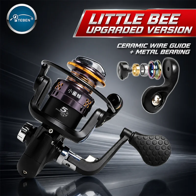 TEBEN Little Bee Spinning Reel 800 Series Mini Metal Upgraded Ceramic Ring For Rock Fishing Ultralight Micro Lure Anglers