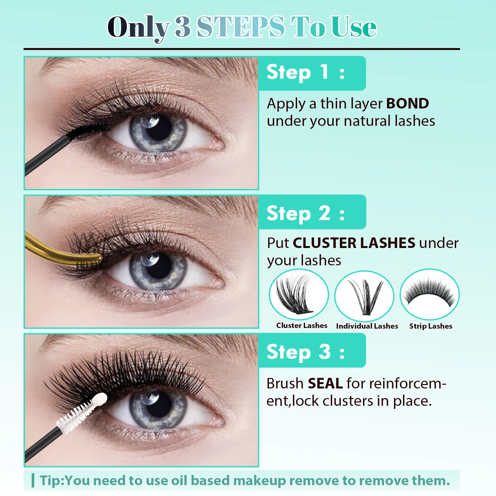 Amzgirl Lash Waterproof Bond and Seal Eyelash Cluster Glue10ml Long Lasting 72 Hours Black Cluster Lash Glue + Lash Seal 2 in 1