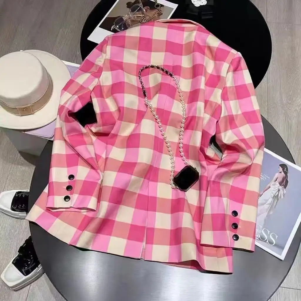 Plaid Suit Jacket Mid-length Lapel Collar Single-breasted Grils Children 2026 New Spring Autumn Korean Loose Casual Sweet