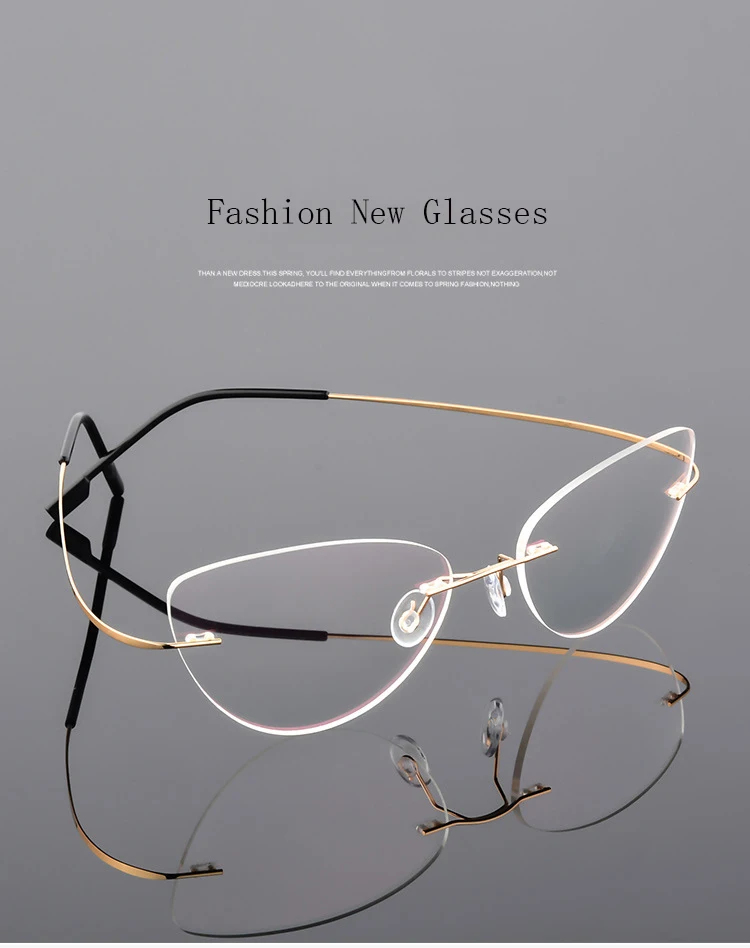 Grenzenlose Titan Legierung Cat Eye Lesebrille Frauen Anti Blau Licht Rezept Presbyopie Brille Weibliche Klassische Leser – Detail 3