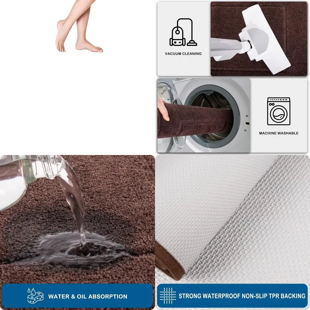 

32x70 Inch Machine Washable Non-Slip Kitchen Runner, Absorbent Soft Rug for Hallway & Laundry, Brown