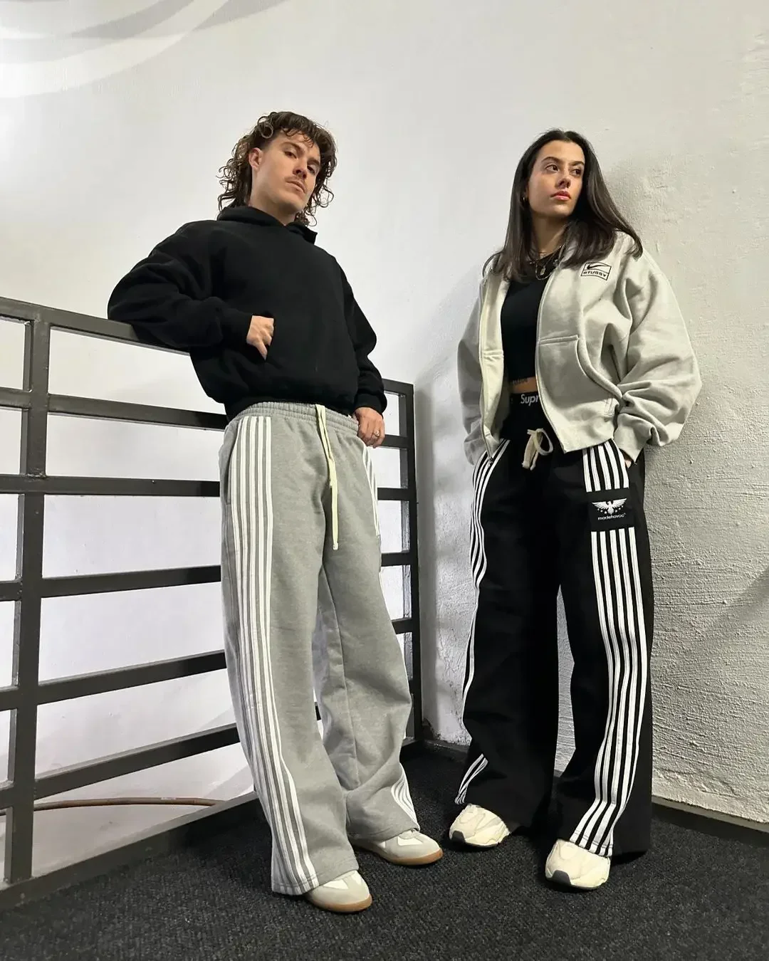 Embroidered high street trendy casual pants Y2k Harajuku retro couple knitted pants fashionable striped printed loose trousers