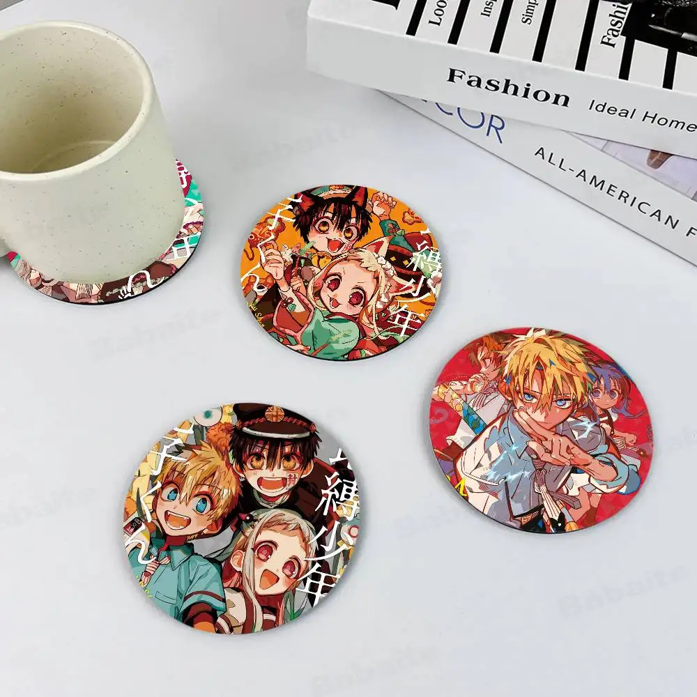 Animation T-Toilet-bound Hanako-kun Wood Coasters Colorful Coaster Non-slip Heat Insulation Coffee Mats Home Accessories Kitchen