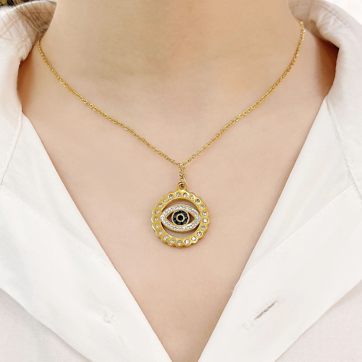 Stainless Steel Fashion Evil Eye Pendant Necklace For Women Lucky Turkish Eye  Choker Gold Plated Neck Chain Jewelry Party Gifts