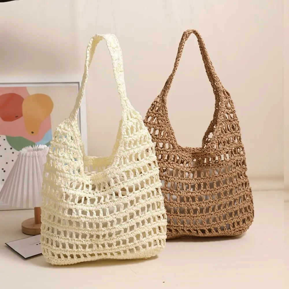 

Casual Hollow Out Straw Bag Large Capacity Simple Summer Shoulder Bag Bohemian Fashion Weave Tote Bag Women