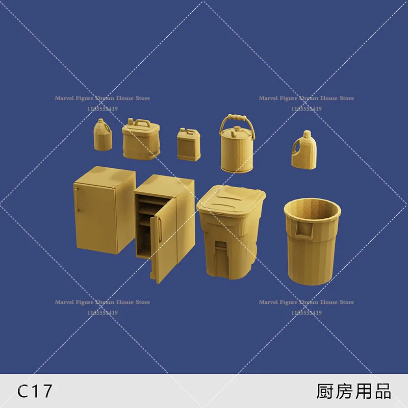 1/64 مشهد مصغر ملحق دمية نموذج أبيض غير معقولة أدوات المطبخ الثلاجة سلة المهملات نموذج صالح دقيقة عمل الشكل #2