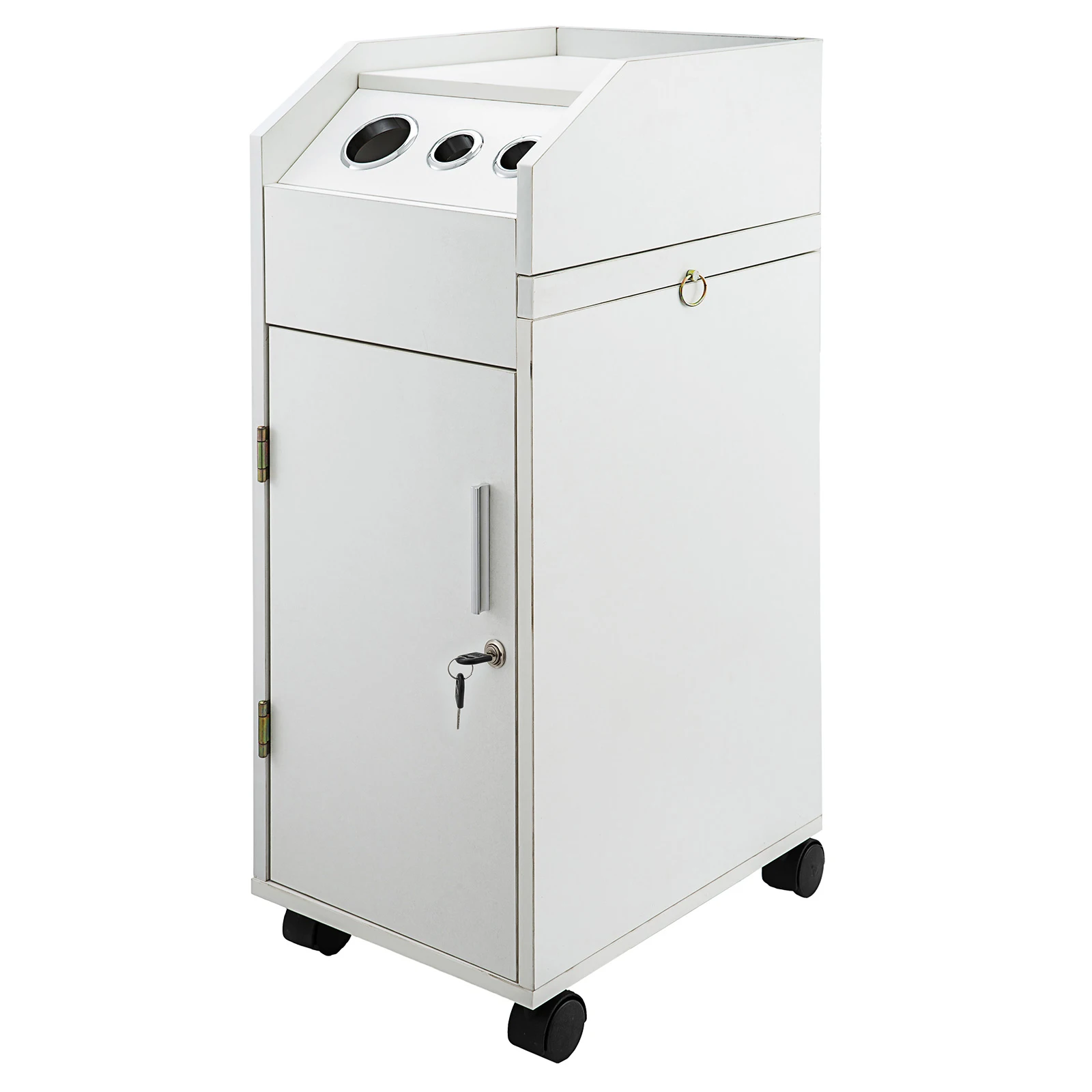 Salon SPA Beauty Hairdressing Cart White Storage Trolley, Featuring 4 Drawers Rolling Wheels Lockable 2 Keys, Featuring Hairdryer Holder Space-Saving Side Tray