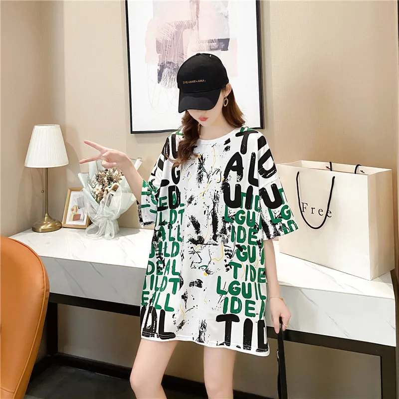 2024 Women Casual Short Sleeve Letter Print T-Shirts Summer Loose Pullovers Tees Shirts Female Streetwear Base Tees Lady Tops
