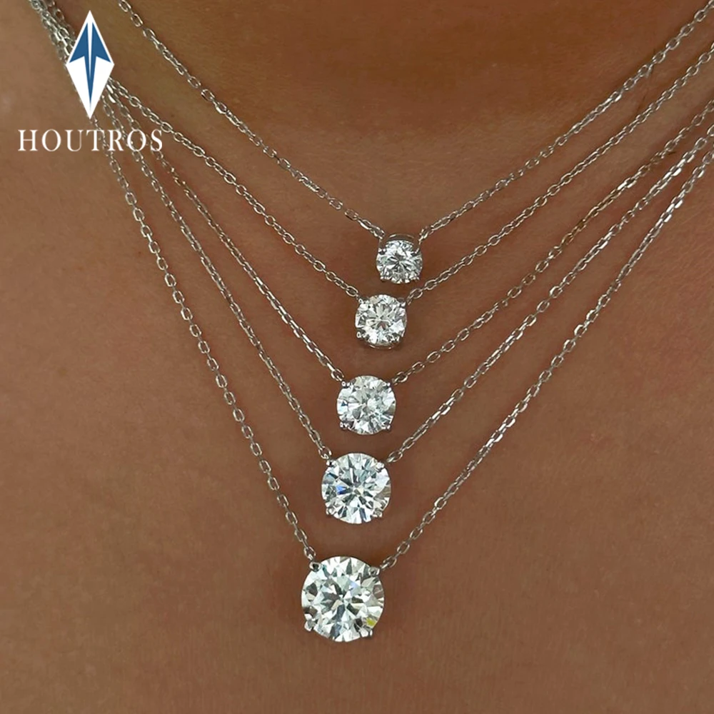 

1-10CT Round Cut Moissanite Pendant Necklace Classic 4 Prong Solitaire Diamond Necklaces for Women 925 Sterling Silver Jewelry